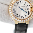 腕時計 カルティエ Cartier バロンブルー 28mm WE900251 クオーツ レディース K18PG無垢 純正ダイヤ ローマン 青針 シルバー