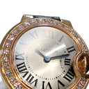 腕時計 カルティエ Cartier バロンブルー 28mm WE900251 クオーツ レディース K18PG無垢 純正ダイヤ ローマン 青針 シルバー
