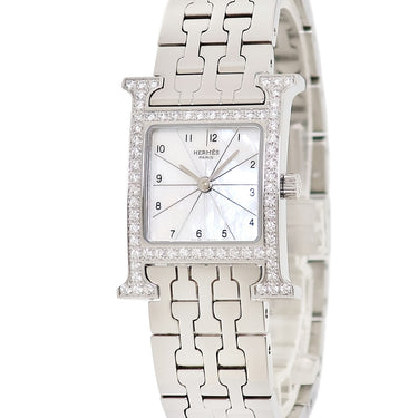腕時計 エルメス HERMES Hウォッチ PM HH1.230 クオーツ レディース 純正ダイヤ ホワイト シェル H型ブレス スクエア