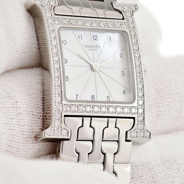 腕時計 エルメス HERMES Hウォッチ PM HH1.230 クオーツ レディース 純正ダイヤ ホワイト シェル H型ブレス スクエア