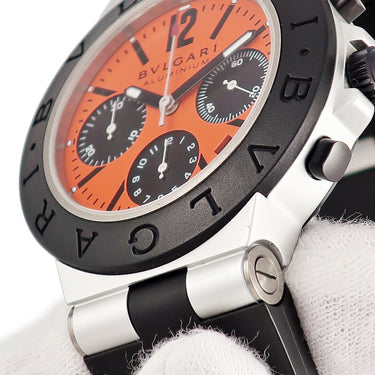 腕時計 ブルガリ BVLGARI アルミニウム クロノグラフ AC38TA 自動巻き メンズ オレンジ ブラック デイト スモールセコンド
