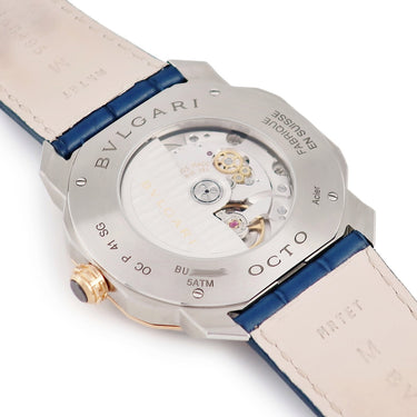 腕時計 ブルガリ BVLGARI オクト ローマ 103205 OCP41SG 自動巻き メンズ 新品同様 K18PG×SS コンビ ブルー デイト 八角形