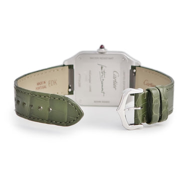 腕時計 カルティエ Cartier サントス デュモン LM ラッカー WGSA0096 手巻き メンズ Pt950無垢 角型 オリーブ グリーン 限定