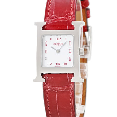 腕時計 エルメス HERMES Hウォッチ PM HH1.210a クオーツ レディース H型 ホワイト アラビア スクエア 純正ダイヤ スモールモデル