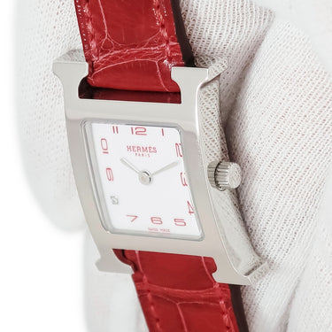 腕時計 エルメス HERMES Hウォッチ PM HH1.210a クオーツ レディース H型 ホワイト アラビア スクエア 純正ダイヤ スモールモデル