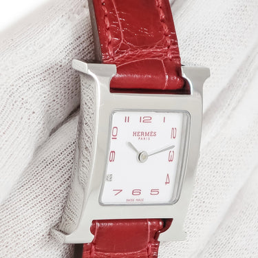 腕時計 エルメス HERMES Hウォッチ PM HH1.210a クオーツ レディース H型 ホワイト アラビア スクエア 純正ダイヤ スモールモデル