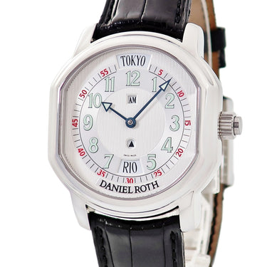 腕時計 ダニエルロート Daniel Roth メトロポリタン 857.X.10 自動巻き メンズ AM/PM表示 シルバー アラビア ワールドタイマー 青針