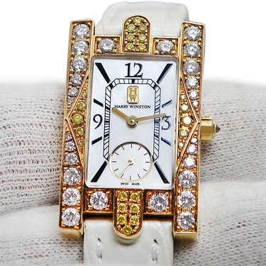 腕時計 ハリーウィンストン Harry Winston アヴェニュー オーロラ 310/LQGL.MA03 クオーツ レディース K18YG無垢 純正ダイヤ＆サファイア