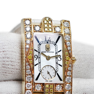 腕時計 ハリーウィンストン Harry Winston アヴェニュー オーロラ 310/LQGL.MA03 クオーツ レディース K18YG無垢 純正ダイヤ＆サファイア