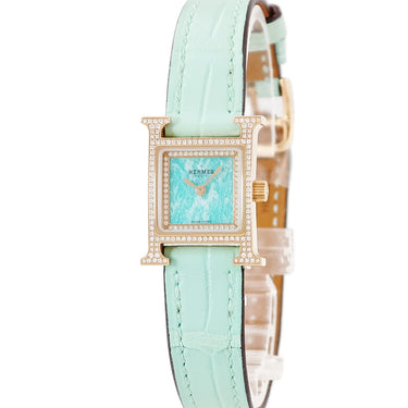 腕時計 エルメス HERMES Hウォッチ TPM HH1.174 クオーツ レディース K18PG無垢 純正ダイヤ アマゾナイト H型