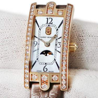 腕時計 ハリーウィンストン Harry Winston アヴェニュー C ミニ ムーンフェイズ AVCQMP16RR001 クオーツ レディース K18RG無垢 純正ダイヤ
