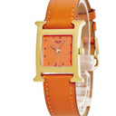 腕時計 エルメス HERMES Hウォッチ PM HH1.201 クオーツ レディース イエローGP オレンジ 2針 アラビア H型 スクエア
