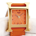 腕時計 エルメス HERMES Hウォッチ PM HH1.201 クオーツ レディース イエローGP オレンジ 2針 アラビア H型 スクエア
