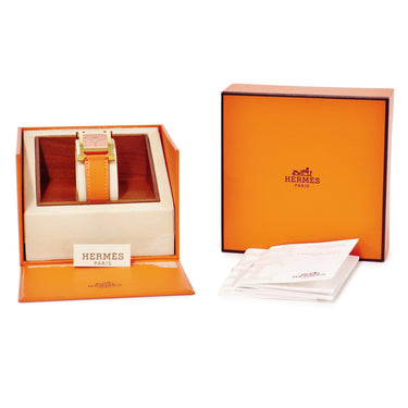 腕時計 エルメス HERMES Hウォッチ PM HH1.201 クオーツ レディース イエローGP オレンジ 2針 アラビア H型 スクエア