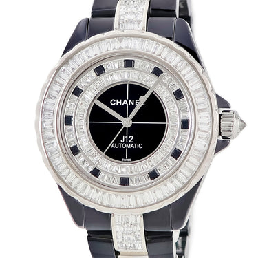 腕時計 シャネル CHANEL J12 42mm オートマティック H7418 自動巻き メンズ OH済 ブラック ダイヤ バゲットカット セラミック