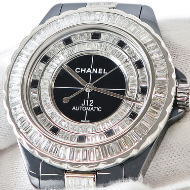 腕時計 シャネル CHANEL J12 42mm オートマティック H7418 自動巻き メンズ OH済 ブラック ダイヤ バゲットカット セラミック