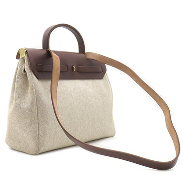 エルメス HERMES エールバッグPM 31 ナチュラル×ブラウン トワルアッシュ トワルミリタリー ヴァッシュハンター 2WAYバッグ シルバー金具 茶