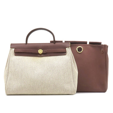 エルメス HERMES エールバッグPM 31 ナチュラル×ブラウン トワルアッシュ トワルミリタリー ヴァッシュハンター 2WAYバッグ シルバー金具 茶