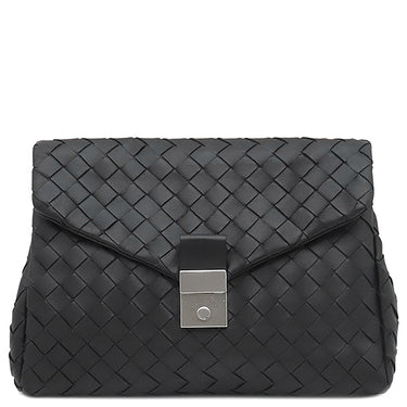 ボッテガヴェネタ BOTTEGA VENETA イントレチャート クラッチバッグ 630233 ブラック レザー セカンドバッグ シルバー金具 クラッチバッグ ドキュメントホルダー