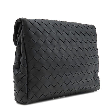 ボッテガヴェネタ BOTTEGA VENETA イントレチャート クラッチバッグ 630233 ブラック レザー セカンドバッグ シルバー金具 クラッチバッグ ドキュメントホルダー
