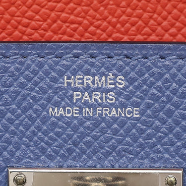 エルメス HERMES ケリーウォレット ヴェルソ ブルーブライトン×カプシーヌ ヴォーエプソン 長財布 シルバー金具 青 オレンジ バイカラー
