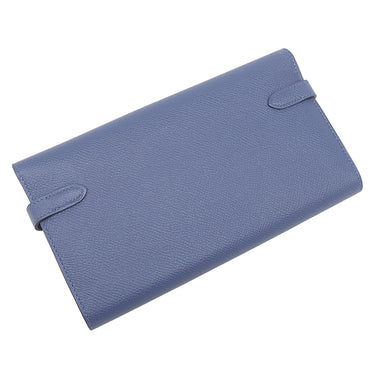 エルメス HERMES ケリーウォレット ヴェルソ ブルーブライトン×カプシーヌ ヴォーエプソン 長財布 シルバー金具 青 オレンジ バイカラー
