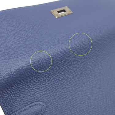 エルメス HERMES ケリーウォレット ヴェルソ ブルーブライトン×カプシーヌ ヴォーエプソン 長財布 シルバー金具 青 オレンジ バイカラー
