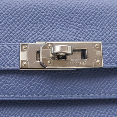 エルメス HERMES ケリーウォレット ヴェルソ ブルーブライトン×カプシーヌ ヴォーエプソン 長財布 シルバー金具 青 オレンジ バイカラー