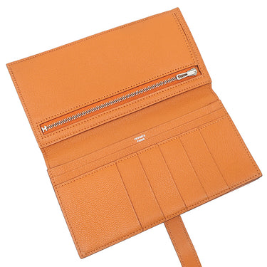 エルメス HERMES ベアンスフレ オレンジ シェーブル 長財布 シルバー金具 二つ折り財布
