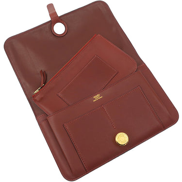 エルメス HERMES ドゴンデュオ ドゴンGM ルージュアッシュ ヴォーガリバー 長財布 ゴールド金具 赤