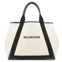 バレンシアガ BALENCIAGA ネイビーカバス M 339936 ナチュラル×ブラック キャンバス レザー トートバッグ アイボリー 黒