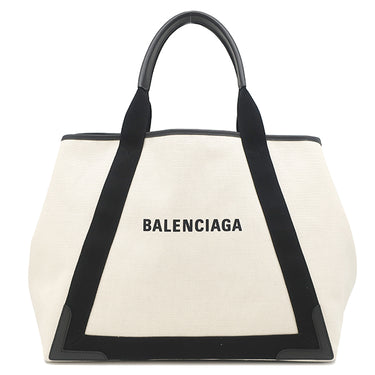バレンシアガ BALENCIAGA ネイビーカバス M 339936 ナチュラル×ブラック キャンバス レザー トートバッグ アイボリー 黒