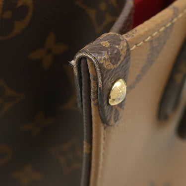 ルイヴィトン LOUIS VUITTON オンザゴー PM M46373 モノグラム×モノグラムリバース モノグラムキャンバス モノグラムリバースキャンバス ハンドバッグ ゴールド金具 茶 コインケース付き ショルダーストラップ欠品