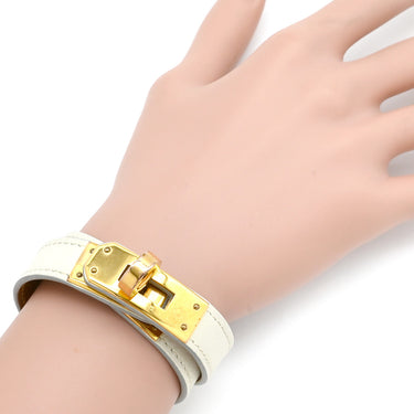 エルメス HERMES ケリードゥブルトゥール ホワイト ヴォースイフト GP T2 ブレスレット ゴールド金具 白 2重 2連 レザーブレス