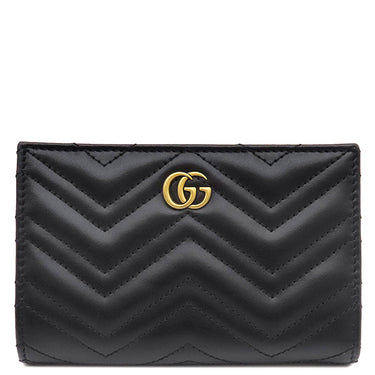 グッチ GUCCI ダブルG カードケースウォレット 781583 DTDHT 1000 ブラック レザー キルティングレザー 二つ折り財布 ゴールド金具 コンパクト シェブロン