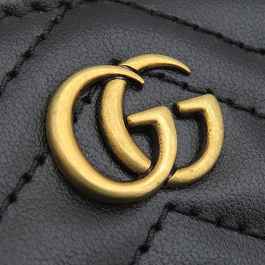 グッチ GUCCI ダブルG カードケースウォレット 781583 DTDHT 1000 ブラック レザー キルティングレザー 二つ折り財布 ゴールド金具 コンパクト シェブロン