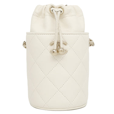 シャネル CHANEL マトラッセ ミニバケット チェーンショルダー ホワイト レザー ショルダーバッグ シャンパンゴールド金具 白 巾着バッグ