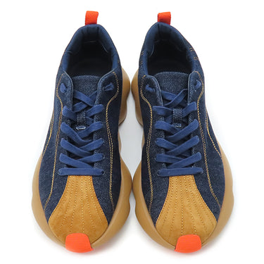 エルメス HERMES アンヴォル H221895Z ネイビー×ブラウン×オレンジ デニム スウェード #40 スニーカー デニム 紺 茶 Envol