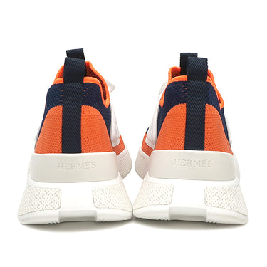 エルメス HERMES エキスパート EXPERT H221896Z ネイビーXオレンジXホワイト ファブリック レザー #41.5 スニーカー 紺 白 スリッポン メッシュ レザー 新品 未使用