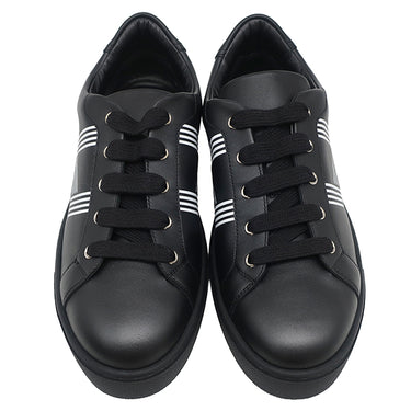 エルメス HERMES アヴァンタージュ H201459Z ブラック レザー #40.5 スニーカー 黒 白ロゴ バイアスH