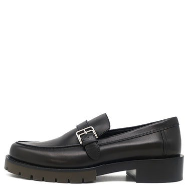 エルメス HERMES シングル モンクストラップ モカシン ブラック レザー #40.5 ローファー シルバー金具 黒 ビジネスシューズ ドレスシューズ ソルド品