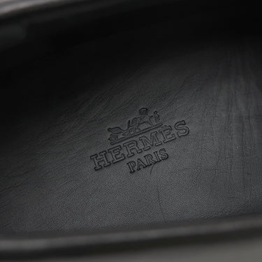 エルメス HERMES シングル モンクストラップ モカシン ブラック レザー #40.5 ローファー シルバー金具 黒 ビジネスシューズ ドレスシューズ ソルド品