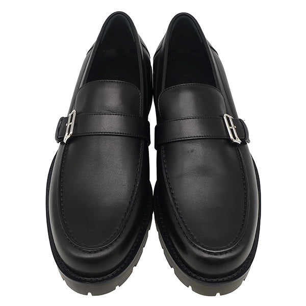 エルメス HERMES モカシン ブラック レザー #40.5 ローファー シルバー