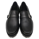 エルメス HERMES シングル モンクストラップ モカシン ブラック レザー #40.5 ローファー シルバー金具 黒 ビジネスシューズ ドレスシューズ ソルド品