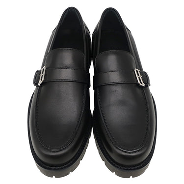 エルメス HERMES シングル モンクストラップ モカシン ブラック レザー #40.5 ローファー シルバー金具 黒 ビジネスシューズ ドレスシューズ ソルド品