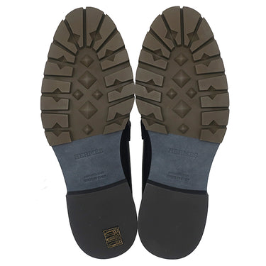 エルメス HERMES シングル モンクストラップ モカシン ブラック レザー #40.5 ローファー シルバー金具 黒 ビジネスシューズ ドレスシューズ ソルド品