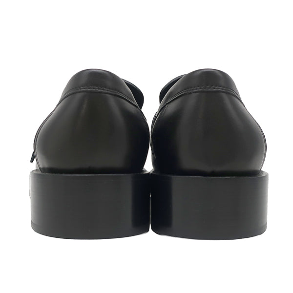 エルメス HERMES モカシン ブラック レザー #40.5 ローファー シルバー