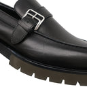 エルメス HERMES シングル モンクストラップ モカシン ブラック レザー #40.5 ローファー シルバー金具 黒 ビジネスシューズ ドレスシューズ ソルド品