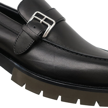 エルメス HERMES シングル モンクストラップ モカシン ブラック レザー #40.5 ローファー シルバー金具 黒 ビジネスシューズ ドレスシューズ ソルド品