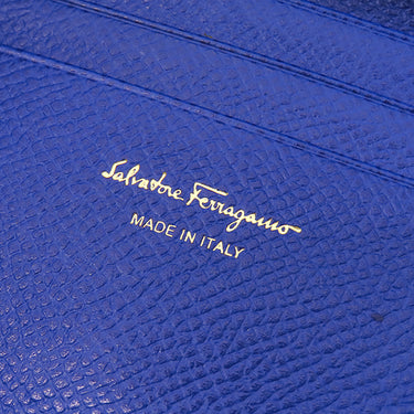 サルヴァトーレ・フェラガモ Salvatore Ferragamo ヴァラ リボン 22A926 ブルー レザー 二つ折り財布 ゴールド金具 青 コンパクトウォレット
